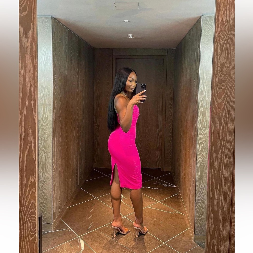 NEW SEASON : Stunning Lavish Alice strapless cowl corset dress in magenta pink